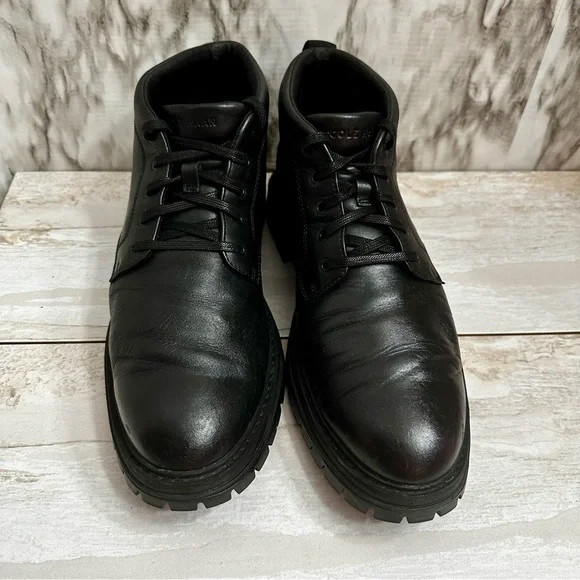 Cole Haan Mens Size 9 Black Leather Tahoe Featherfeel Ankle Lace Up Lug Boots - Picture 4 of 12
